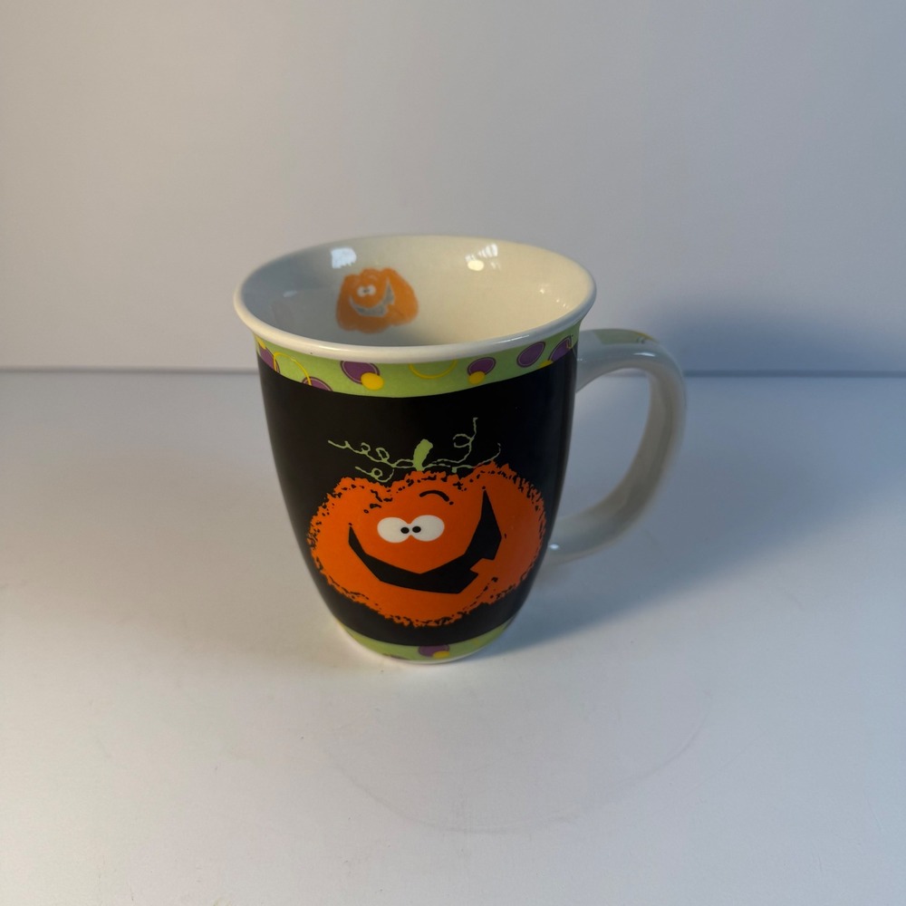 Y2K Halloween Pumpkin Mug Jack O Lantern Black Green Purple Coffee Cup